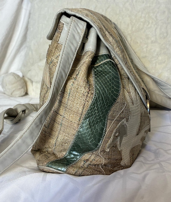 Rare fabric patchwork with leather lizard snake e… - image 4