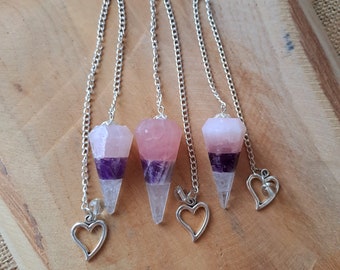 Pendule Trio (Quartz rose/Améthyste/Cristal de roche)personnalisable