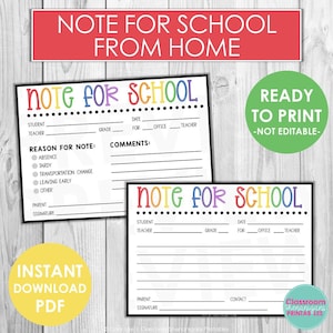 Nota de casa para impressão | Nota escolar para impressão | Nota para cartão escolar para impressão | Carta dos pais | Nota dos pais para o professor | Download instantâneo