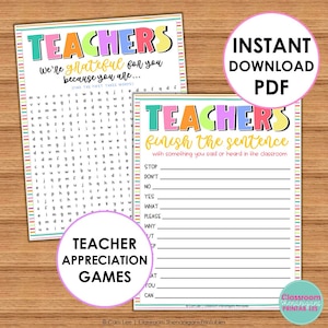 Teacher Appreciation Week Games | Printable Staff Morale Ice Breakers | End of the Year Social Games for Teachers | Instant Download