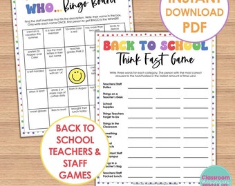Teacher Back to School Games | Printable Staff Morale Ice Breakers | Staff Back to School Activities | School Trivia | Instant Download