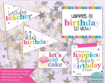 Happy Birthday Printable | Happy Birthday Gift Tags | Happy Birthday Gift Kit | Birthday Card Printable | Teacher Birthday Gift Printable