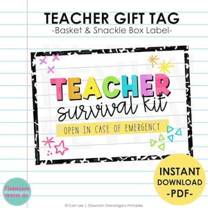 Teacher Survival Kit Printable Label | Instant Download | DIY Teacher Gift Tag | Snack Box Label | Teacher Appreciation Gift | Teacher Gift