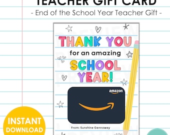 End of the School Teacher Gift Card Holder | Teacher Thank You Card | Summer Teacher Gift | DIY Teacher Appreciation Card | Instant Download