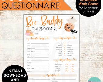 Halloween Boo Buddy Questionnaire Kit | Boo Buddy Printable | Boo Buddy Survey | Halloween Boo Basket | Halloween Gift Exchange Game Form