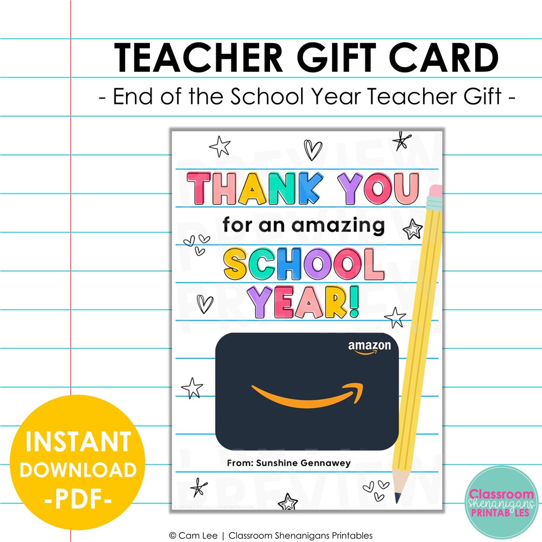 End of the School Teacher Gift Card Holder | Teacher Thank You Card ...