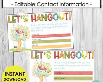 Editable Playdate Contact Cards Template | Kids Contact Card | Summer Playdate Card | Keep in Touch Contact Card | Play Date Invitation Kids