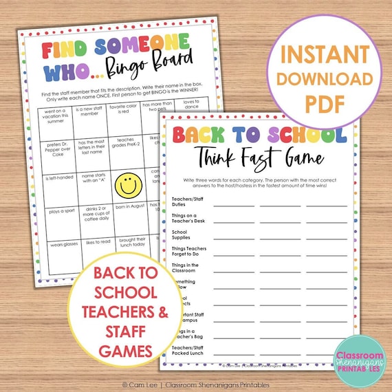 Teacher Back to School Games | Printable Staff Morale Ice Breakers | Staff Back to School Activities | School Trivia | Instant Download