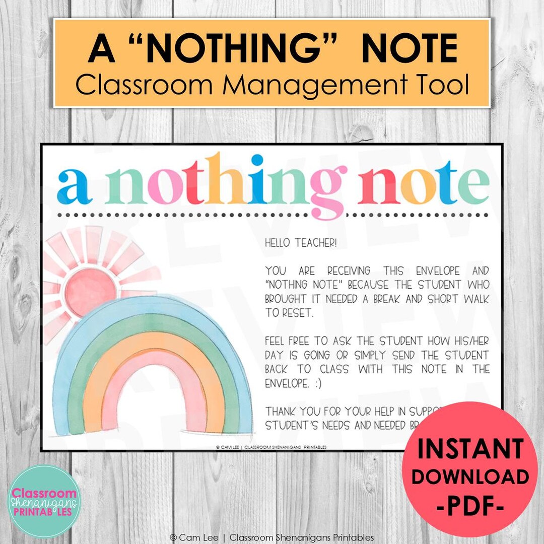 A Nothing Note Printable | Teacher Printable | Classroom Brain Break ...