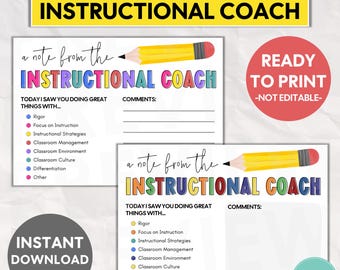 Instructional Coach Mail Printable | A Note From the Instructional Coach | Instructional Coach Teacher Feedback | Teacher Observation Note