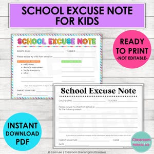 Excuse Note to School Template | School Note From Home | Excuse Note | Note for School | Parent Mail | Parent Note to Teacher | Absence Form