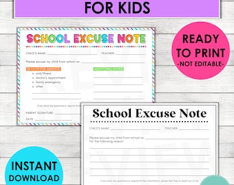 Excuse Note to School Template | School Note From Home | Excuse Note | Note for School | Parent Mail | Parent Note to Teacher | Absence Form