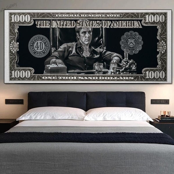 Scarface Tony Montana Canvas Wall Art - Classic Movie Money Dollar Design for Living Room Home Decor