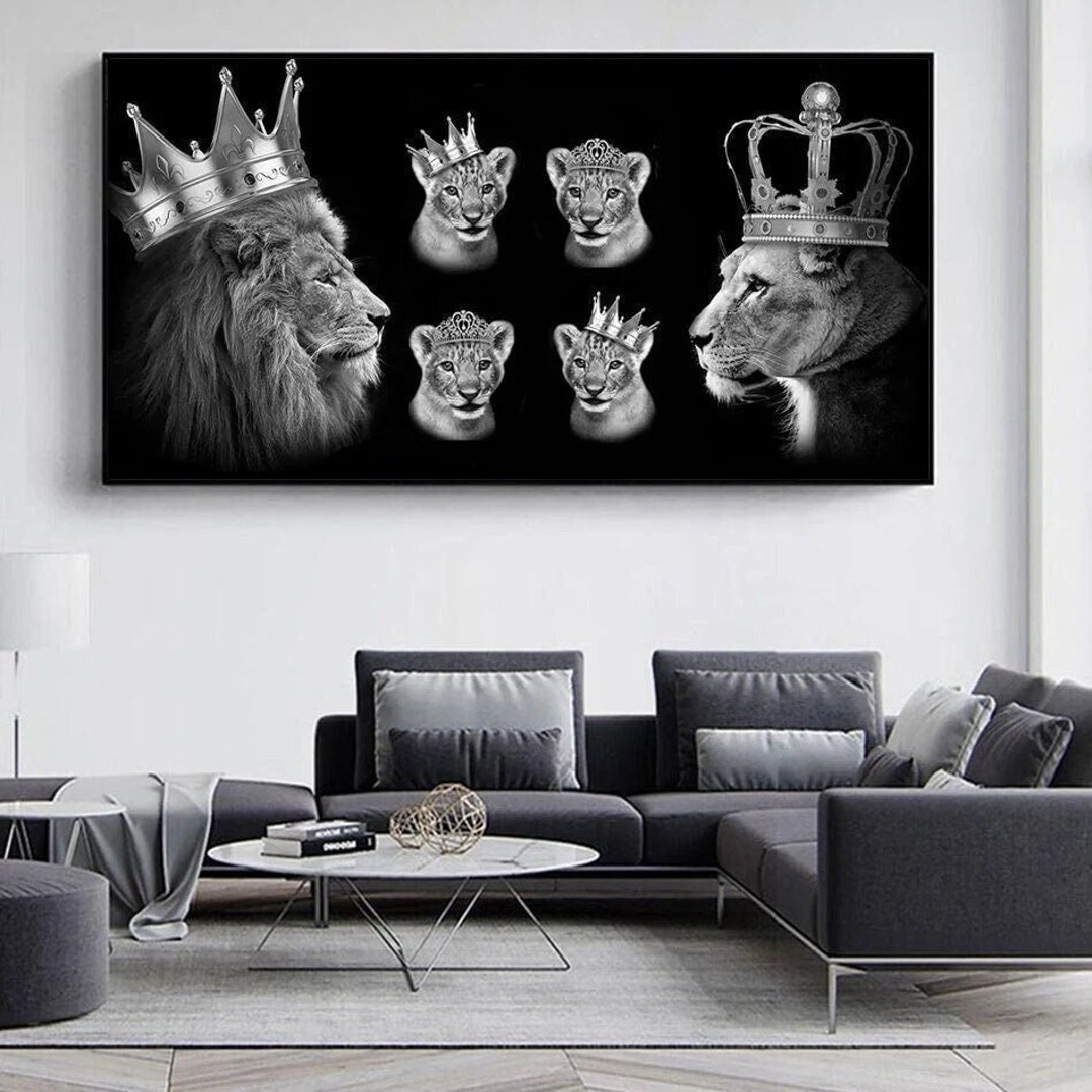 Black and White Lion Family Canvas Print - Elegant Wall Decor and Gift ...