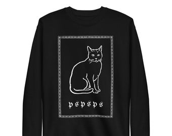 Pspsps Sweater - vintage illustration cat aesthetic unisex long sleeve graphic sweatshirt gothic kitty