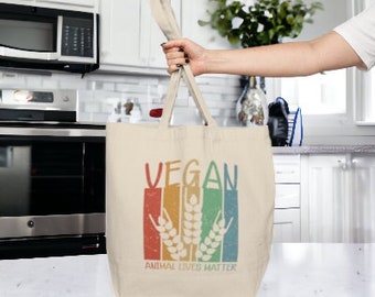 Vegan Canvas Shopping Tote, Vegan Lifestyle, Grocery Bag, Gift for Vegan, Reusable Bag, Environmental Friendly Shopping Bag, Farmers Market