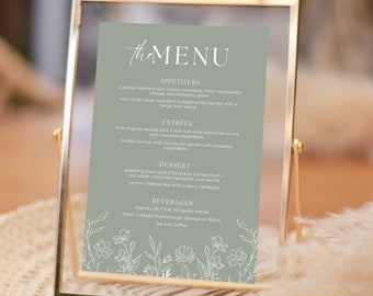 Wedding Menu Table Sign | Restaurant Menu Sign | Printable Sage Green Wedding Menu  | Instant Download Template | 5x7 8x10 A5 A4 | WILLOW