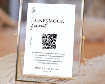 de signe de code QR de fonds de lune de miel | Panneau personnalisé pour le fonds Lune de miel (Honeyfund) | Mariage moderne | Cadeau en espèces | Cadeau de mariage en espèces | GRÂCE