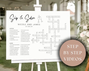 Custom Wedding Crossword Extra Large Minimalist Sip And Solve Puzzle For Wedding Giant Puzzle Custom Crossword Template Wedding Guest Games