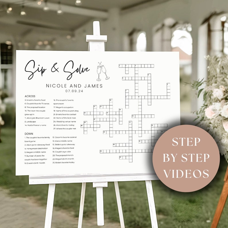 Custom Wedding Crossword Extra Large Minimalist Sip And Solve Puzzle For Wedding Giant Puzzle Custom Crossword Template Wedding Guest Games