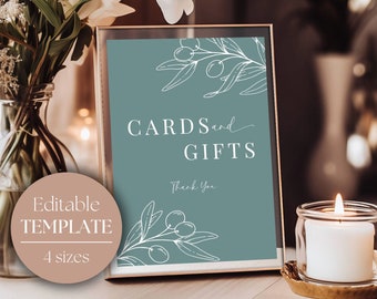 Cards Gifts and Best Wishes Wedding Sign Editable Template | Sage Green Cards and Gifts Sign | Wedding Gifts Sign | Wedding Signage OLIVE