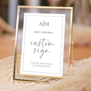 Plantilla de signo personalizado monograma / Signo de boda moderno imprimible / Señalización de boda personalizable / 5x7 8x10 A5 A4 / Descarga instantánea CHARLOTTE