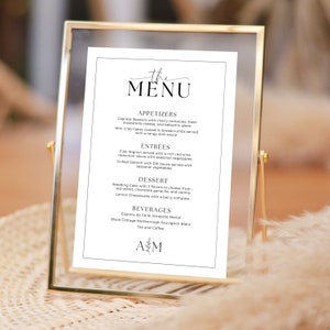Plantilla para letrero de menú de boda / Monograma y borde / Letrero para menú de mesa de boda / Imprimible / Descarga instantánea / 5x7 8x10 A5 A4 / CHARLOTTE