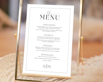 Wedding Menu Sign Template | Monogram & Border | Wedding Table Menu Sign | Printable | Instant Download | 5x7 8x10 A5 A4 | CHARLOTTE