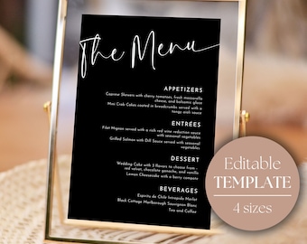 Modern Minimalist Wedding Dinner Menu | Wedding Menu Template | Printable Reception Dinner Menu Editable DIY | Table Sign | 4 sizes | BLAIR