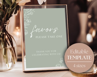 Wedding Favor Sign Template | Fully Editable Sign | Printable Wedding Favor Sign | Please Take One | Favor Tag | Instant Download WILLOW