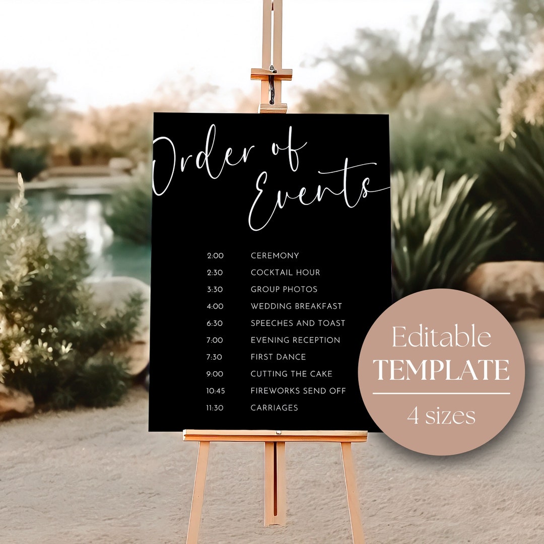Sign Order Reception Large Wedding Order of Events Sign Canva Template | Order of the Day ...