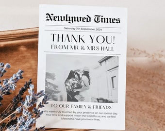 Wedding Newspaper Thank You Card | Unique Wedding Thank You | Editable Canva Template | Modern Minimalist | Wedding Templates