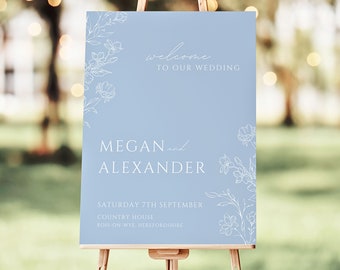 Dusty Blue Wedding Reception Welcome Sign Editable Template | Blue Floral Bridal Shower Welcome Sign | Dusty Blue Decorations | AZALEA