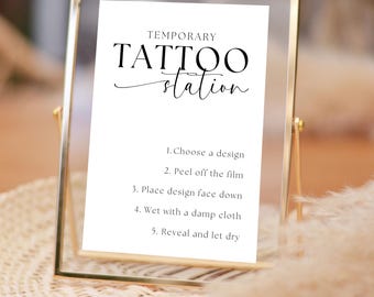 Temporary Tattoos Station Wedding Tattoo Favor Sign, Wedding Tattoo Booth Sign, Tattoo Bar Wedding, DIY Party Tattoo Booth, Editable Sign