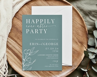 Uitnodiging voor receptie feest | Bruiloft schaking receptie uitnodigen | Boho receptie uitnodigen | Happily Ever After Party uitnodigingssjabloon OLIJF