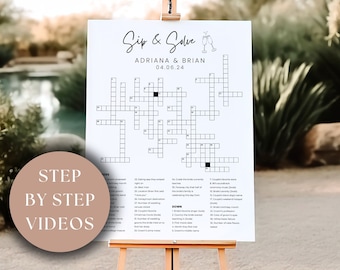Portrait Wedding Crossword, Minimalist Sip And Solve Puzzle For Wedding, Small and Giant Custom Crossword Template, Wedding Guest Games