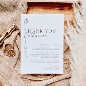 Personalisierte Hochzeit Willkommensnotiz | Tisch Dankeschön Karte | Hochzeit Servietten Note | Welcome Bag Note | Modern Minimal | Sofort Download GRACE