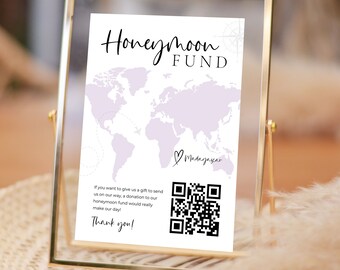 Honeymoon Fund QR Code Sign, Honeymoon Wish Sign, Honeyfund Map, Venmo QR Code Modern Wedding Sign, Destination Wedding, Editable Template