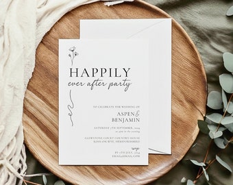 Modern Minimal Reception Party Invitation | Romantic Wedding Elopement Reception Invite | Happily Ever After Party Invite Template GRACE