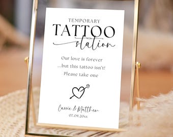 Temporary Tattoos Station Wedding Tattoo Favor Sign, Wedding Tattoo Booth Sign, Tattoo Bar Wedding, DIY Party Tattoo Booth, Editable Sign