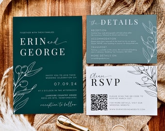 Wedding Invitation Set Emerald Green | Invitation Template | Wedding Invite Set | Editable Template | Printable Wedding Invite Set OLIVE