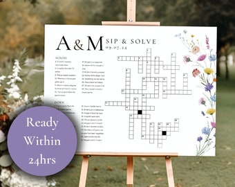 Benutzerdefinierte Wildblumen Hochzeit Kreuzworträtsel Extra Großes Sip & Solve Kreuzworträtsel Personalisierte Brautparty Kreuzworträtsel Hochzeit Gastspiele