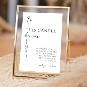 Wedding Memorial Sign | Printable Remembrance Sign | In Memory Of | In Loving Memory | Modern Memorial Sign | This Candle Burns | GRACE