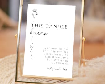 May include: A white framed sign with black text that reads "THIS CANDLE burns IN LOVING MEMORY OF THOSE WHO ARE DEEPLY MISSED ON THIS SPECIAL DAY BUT FOREVER IN OUR HEARTS wish you were here". A simple floral design is at the top of the sign.