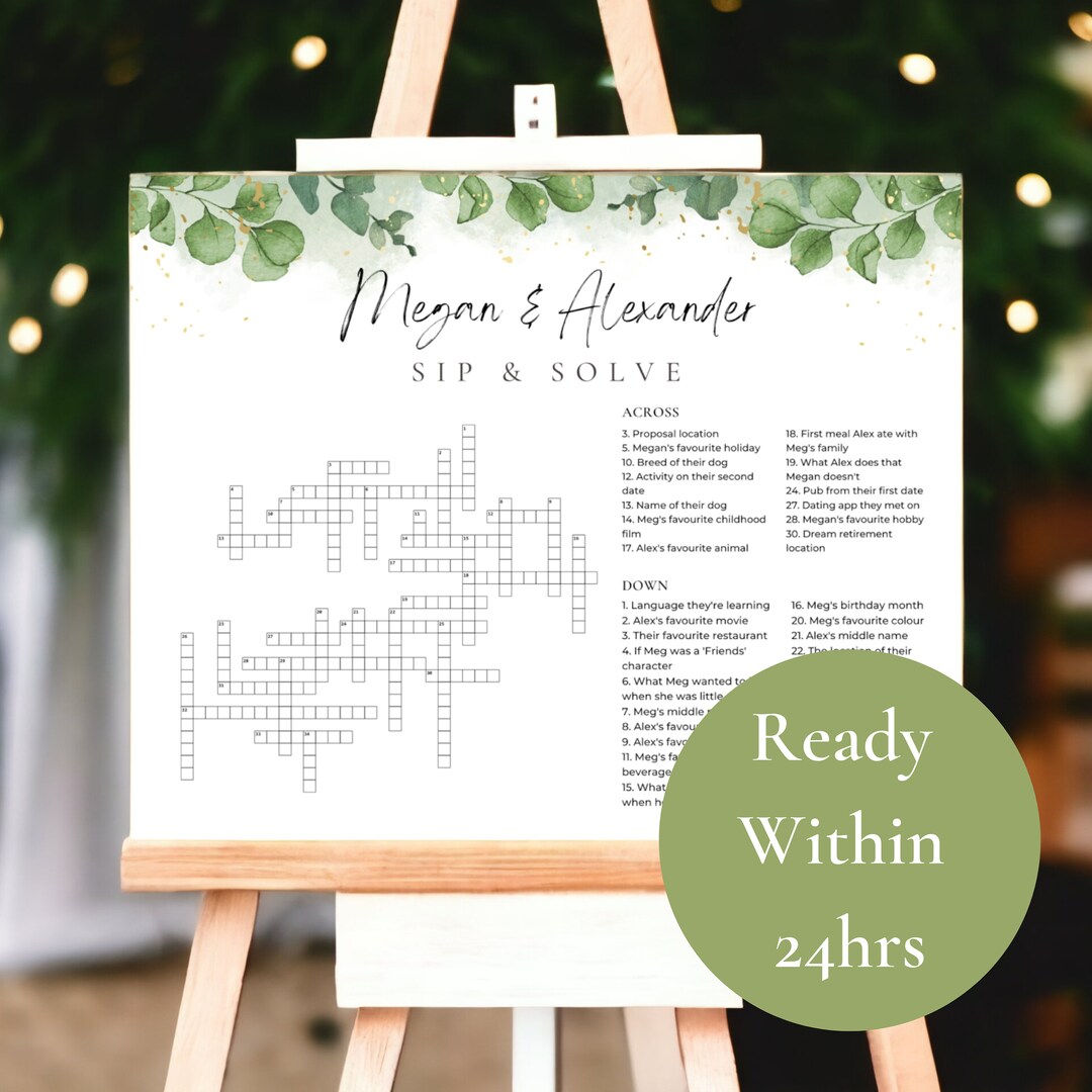 Large Wedding Crossword With Sage Green Eucalyptus Design Etsy