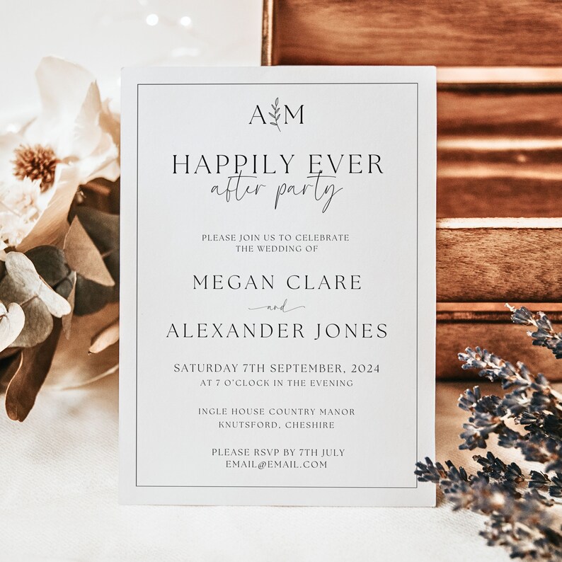 Classic Reception Party Invitation Monogram and Border Reception Invite Happily Ever After Party Invite Template CHARLOTTE image 6