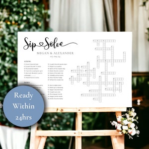 Wedding Crossword Puzzle Extra Large | Minimalist Sip & Solve Puzzle | Giant Crossword Puzzle | Done For You Personalization