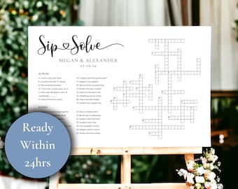 Wedding Crossword Puzzle Sign | Minimal Personalized Wedding Crossword Puzzle Large | Sip And Solve | Custom Crossword | Wedding Shower Game