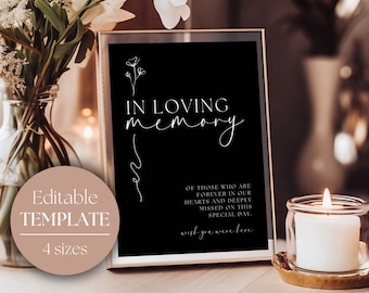 In Loving Memory Sign Black and White | Loving Memory Sign | Printable Memory Wedding Sign | Modern Minimalist | Editable Sign | GRACE