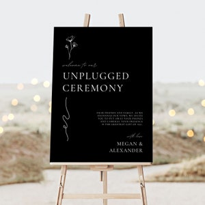 Minimal Unplugged Ceremony Sign Black | Large Unplugged Ceremony Sign Template | Instant Download | Canva Template | No Pictures | GRACE